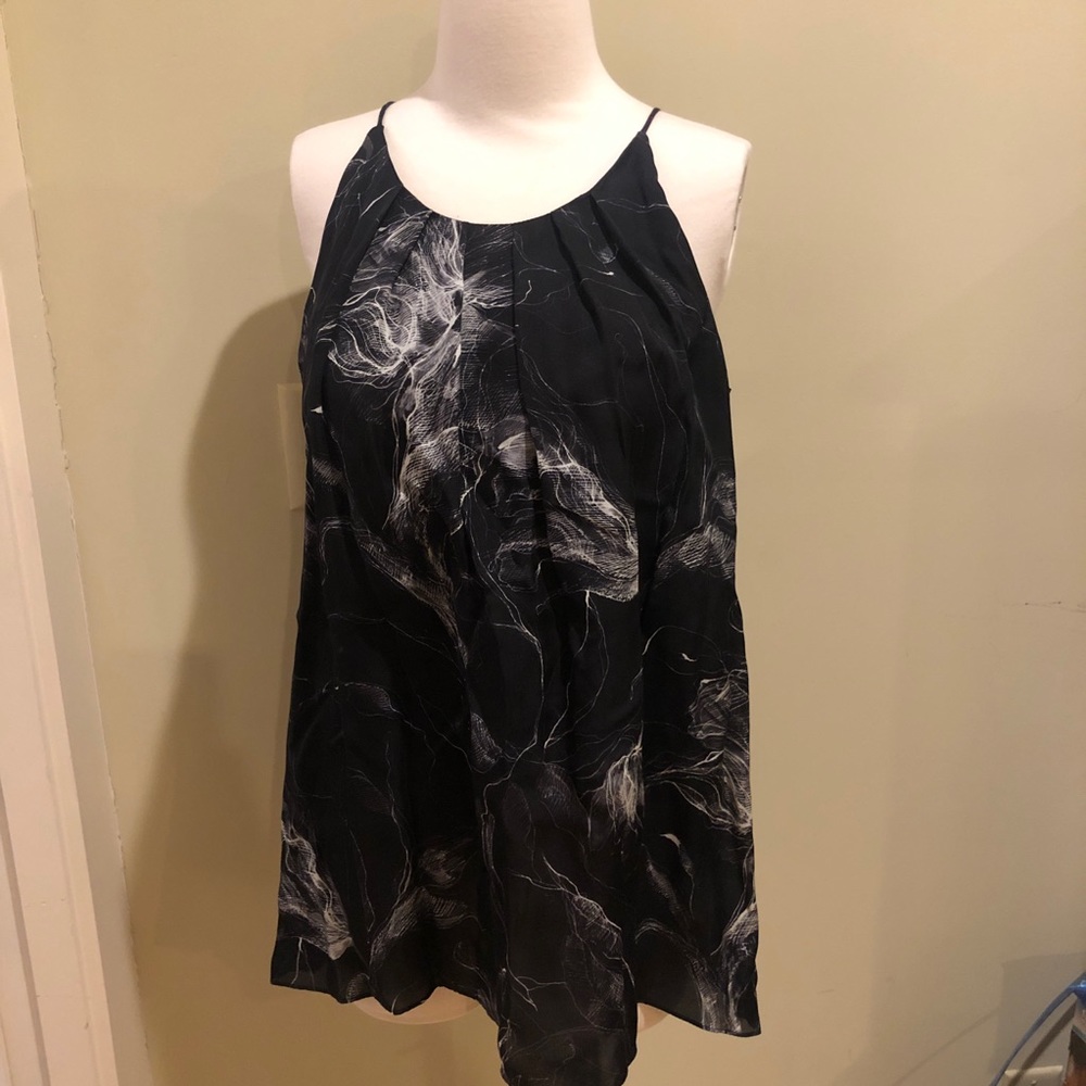 Milly silk top Sz 8 Black print with white modern sketch floral print